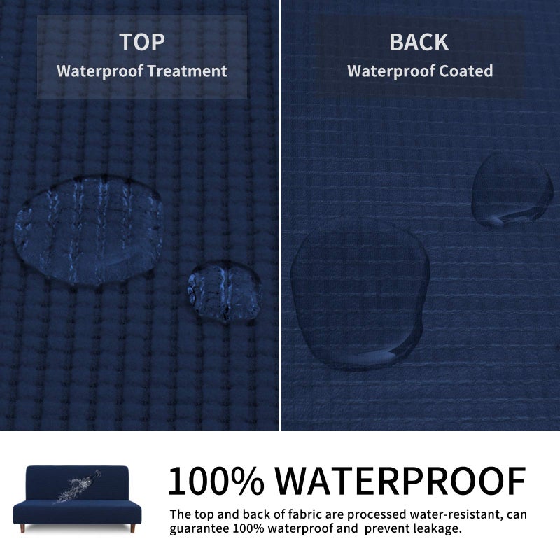 Easy-Going 100% Waterproof Futon Cover, Dual Waterproof Couch Cover for Futon, Stretch Jacquard Sofa Cover, Leakproof Furniture Protector for Kids, Pets, Dog and Cat (Medium, Navy) - Image 5